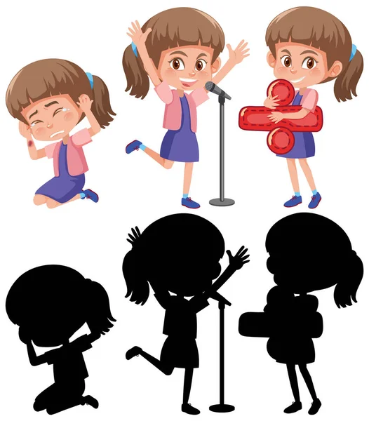 Personaje Dibujos Animados Una Chica Haciendo Diferentes Actividades Ilustración — Vector de stock