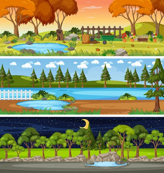 Illustration Scènes Horizontales Nature Différente — Image vectorielle