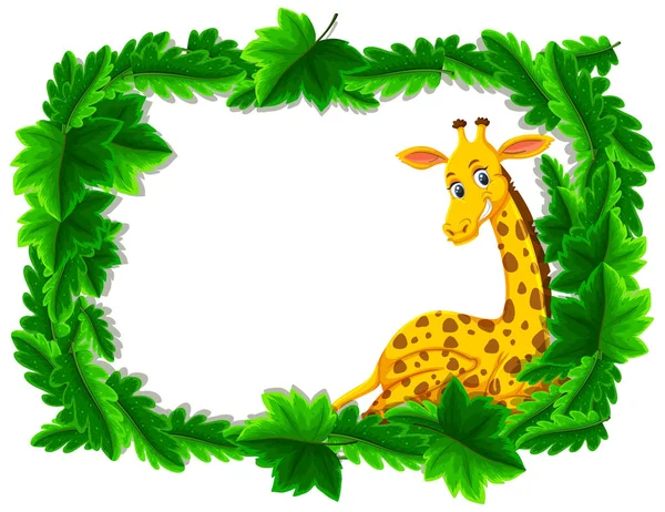 Pusty Sztandar Tropikalnych Liści Ramki Żyrafa Postać Kreskówki Ilustracja — Wektor stockowy