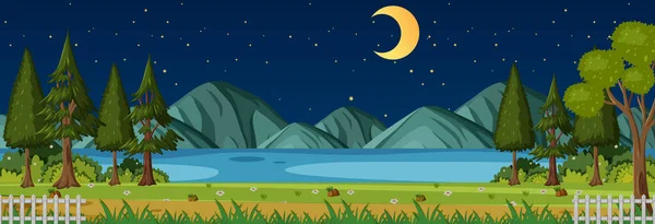 Parque Natural Noche Escena Horizontal Ilustración — Vector de stock