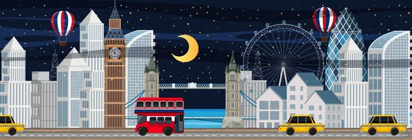 Londres Cidade Horizontal Cena Noite Ilustração — Vetor de Stock