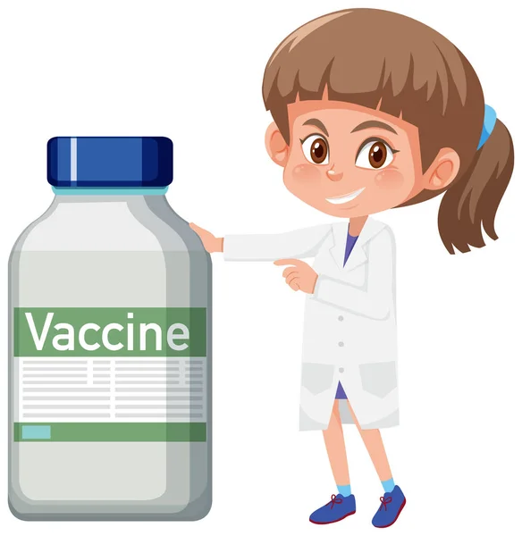 Caricature Médecin Tenant Une Bouteille Vaccin Covid Illustration — Image vectorielle