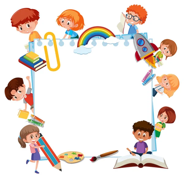 Κενό Πανό Πολλά Παιδιά Εικονογράφηση Χαρακτήρα Κινουμένων Σχεδίων — Διανυσματικό Αρχείο