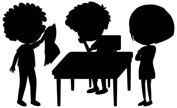 Ensemble Illustration Personnage Dessin Animé Silhouette Enfants — Image vectorielle