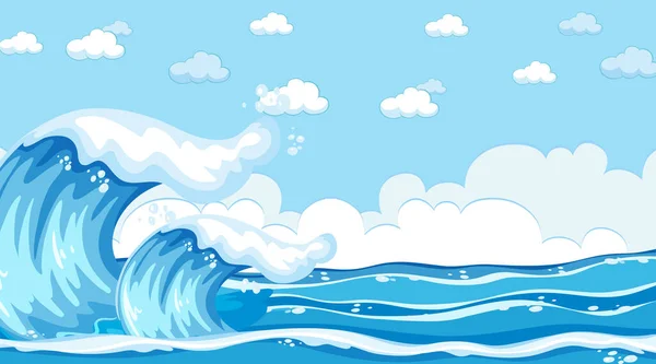 Paisaje Playa Escena Diurna Con Ilustración Olas Oceánicas — Vector de stock