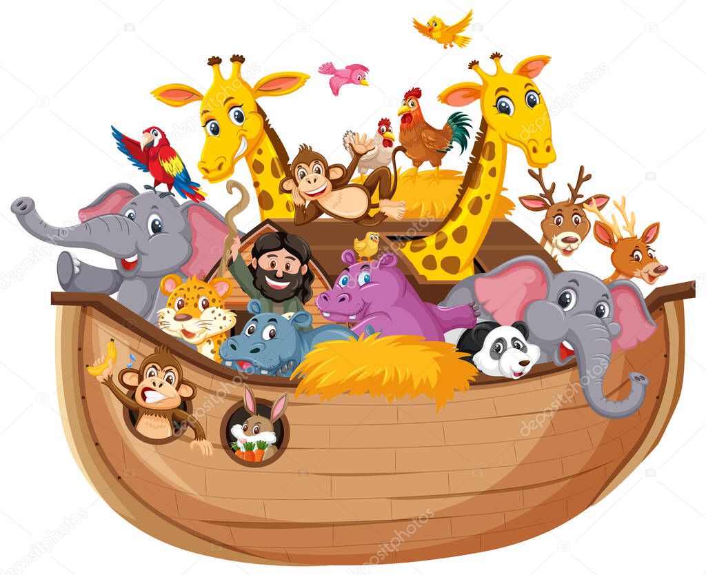 Animal on Noah's ark isolated on white background illustration