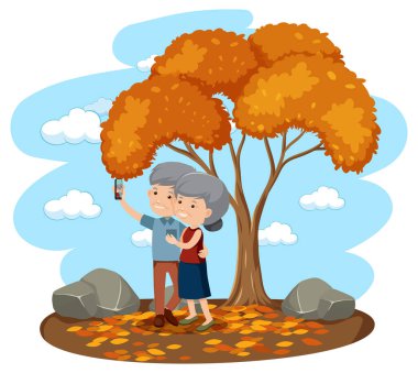 Parkta selfie çeken yaşlı bir çift.