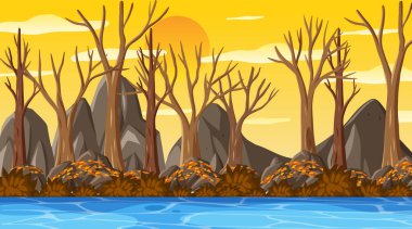 Gün batımı illüstrasyonunda boş park manzarası