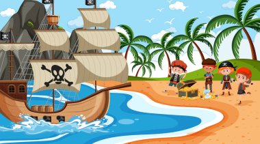 Define Adası sahnesi gündüz vakti Korsan çocuk resimleriyle dolu.