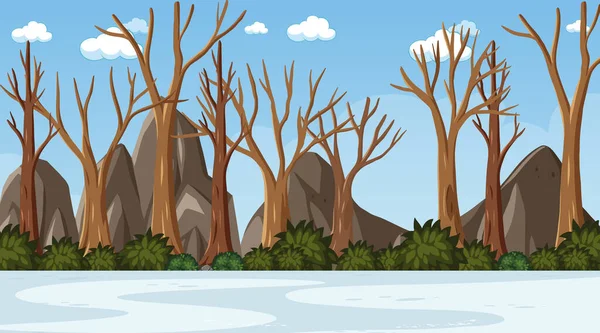 Scena Invernale Vuota Con Molti Alberi Secchi Illustrazione Foresta — Vettoriale Stock
