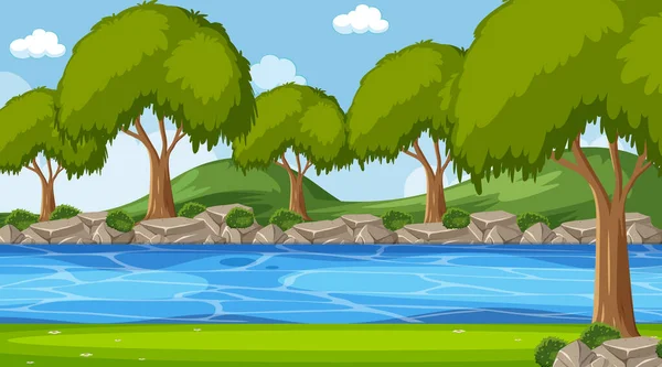 Paisaje Vacío Del Parque Natural Con Ilustración Del Río — Vector de stock