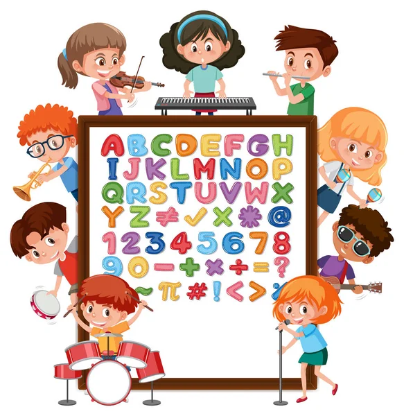 Alfabeto Con Muchos Niños Haciendo Diferentes Actividades Ilustración — Archivo Imágenes Vectoriales