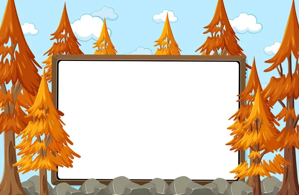 Placa Vazia Fundo Céu Com Muitas Árvores Ilustração Temporada Outono — Vetor de Stock