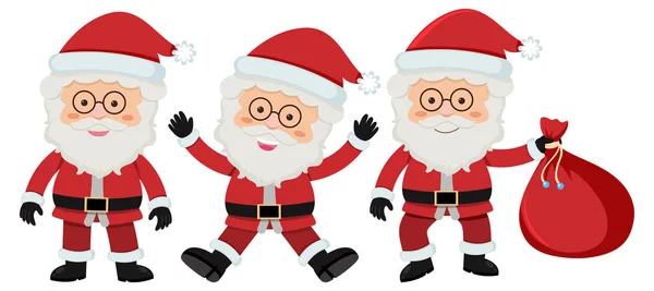 Set Santa Claus Cartoon Character Different Positions Illustration — Stock Vector