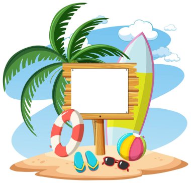 Yaz plaj elementi izole edilmiş boş pankart şablonu