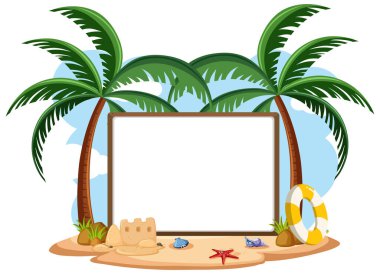 Yaz plaj elementi izole edilmiş boş pankart şablonu