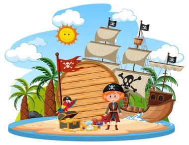 Beyaz arkaplan resimlerinde izole edilmiş boş bir afişi olan Korsan Adası