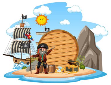 Beyaz arkaplan resimlerinde izole edilmiş boş bir afişi olan Korsan Adası