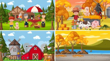 Birçok kişinin resimli olduğu bir dizi farklı doğa sahnesi