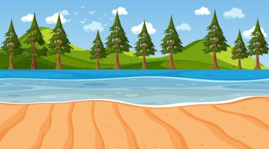 Doğa parkı illüstrasyonlu boş plaj sahnesi