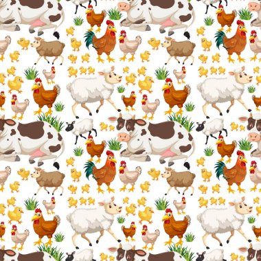 Tatlı çiftlik hayvanlarıyla kusursuz desen çizgi film karakteri çizimi