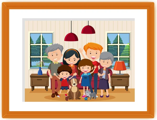 Щаслива Сімейна Картина Мультфільм Рамці Ілюстрації — стоковий вектор