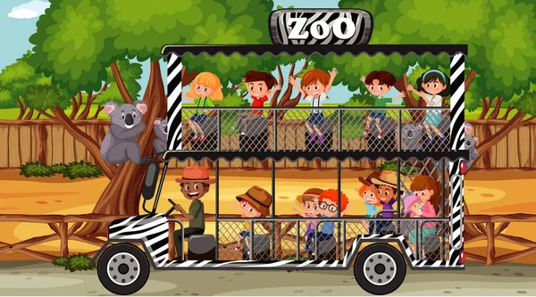 Safari Tag Mit Kindern Touristenauto Illustration — Stockvektor