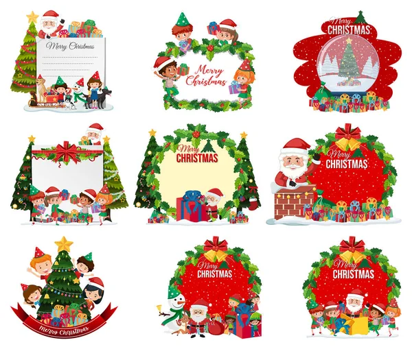 Zestaw Pustych Kartki Świąteczne Logo Izolowane Ilustracji — Wektor stockowy