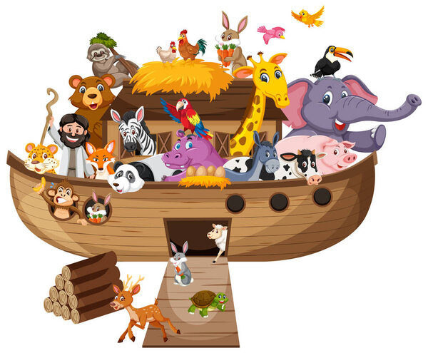 Noah's Ark with Animals isolated on white background illustration