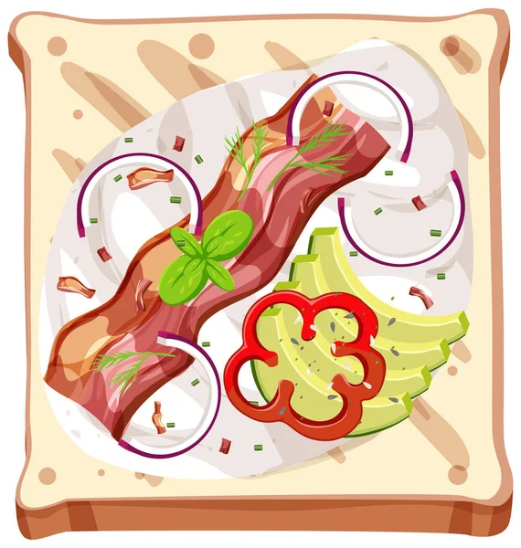 Vista Superior Pan Con Ilustración Tocino Aguacate — Vector de stock