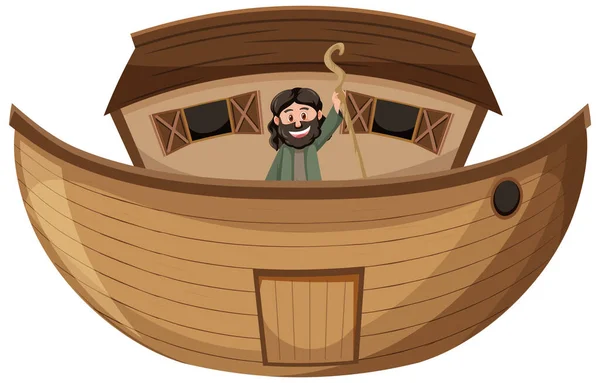Noe Stojí Sám Své Arše Izolován Bílém Pozadí Ilustrace — Stockový vektor