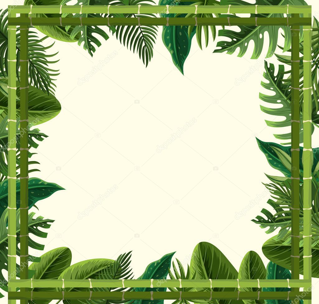 Empty banner with green bamboo and tropical leaves frame illustration