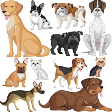 Farklı köpek resimleriyle kusursuz desenler.