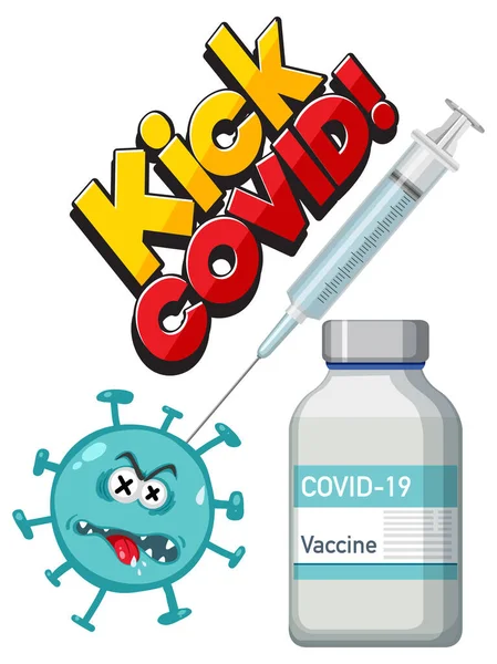 Fonte Kick Covid Com Ilustração Frasco Vacina Seringa — Vetor de Stock