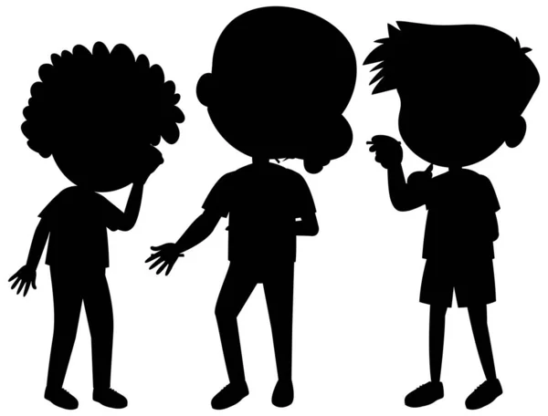 Conjunto Crianças Silhueta Desenho Animado Personagem Ilustração — Vetor de Stock