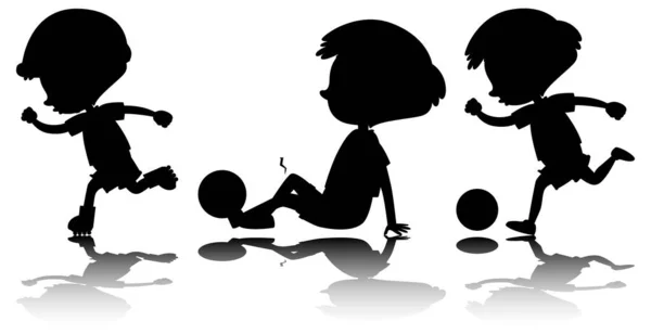 Ensemble Silhouette Enfant Avec Réflexe Sur Fond Blanc Illustration — Image vectorielle