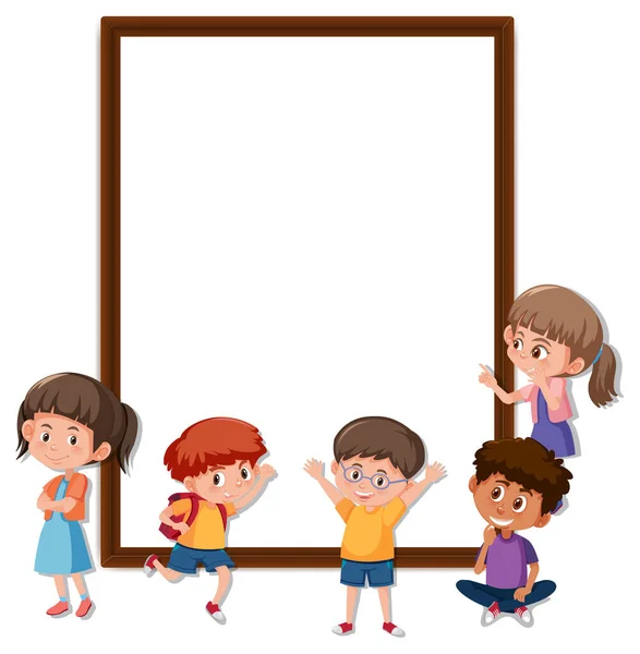 Banner Vazio Com Muitas Crianças Fazendo Diferentes Atividades Ilustração — Vetor de Stock