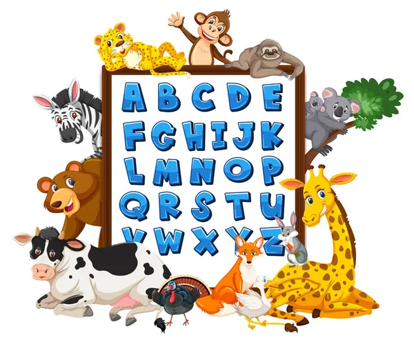 Alphabet Board Wild Animals Illustration — 스톡 벡터