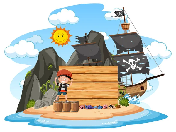 Пиратский Остров Пустым Баннером Изолирован Белом Фоне Иллюстрации — стоковый вектор
