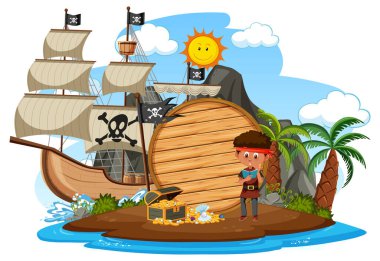 Beyaz arkaplan resimlerinde izole edilmiş boş bir afişi olan Korsan Adası