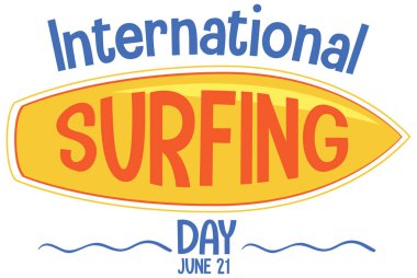 İzole edilmiş sörf tahtası olan Uluslararası Sörf Günü yazı tipi