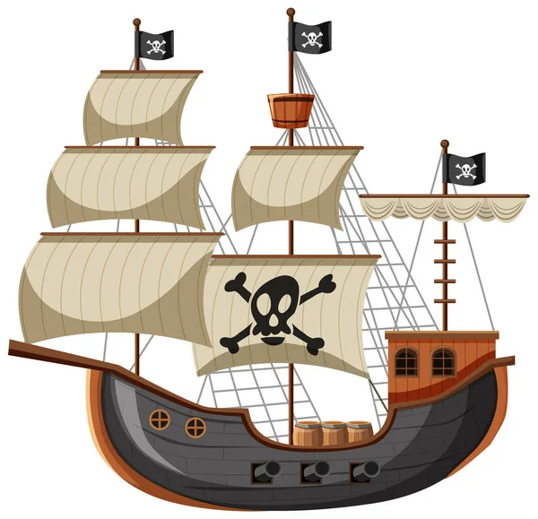 Barco Pirata Estilo Dibujos Animados Aislado Sobre Fondo Blanco Ilustración — Archivo Imágenes Vectoriales