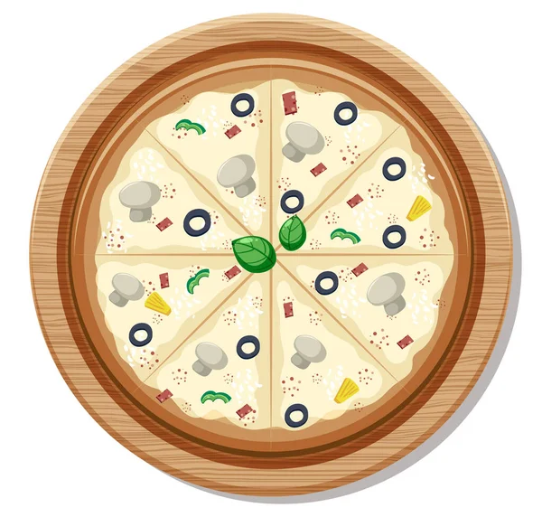 Ovanifrån Hel Vegan Pizza Träplatta Isolerad Illustration — Stock vektor