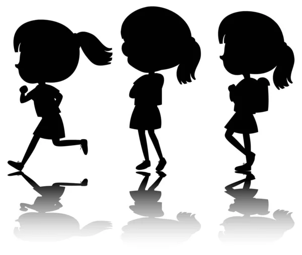 Ensemble Silhouette Enfant Avec Réflexe Sur Fond Blanc Illustration — Image vectorielle