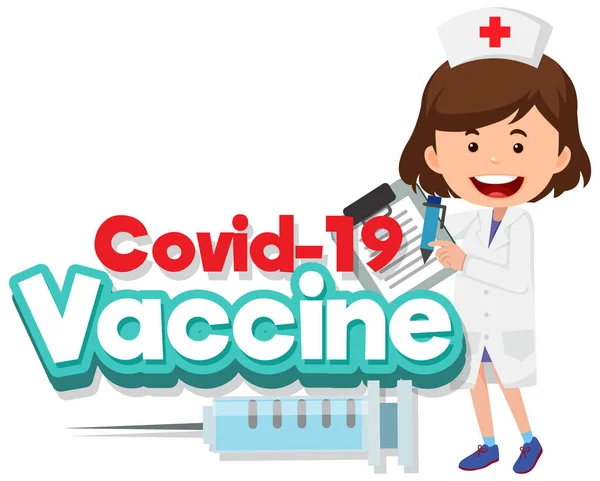 Covid Vaccine Banner Doctor Woman 캐릭터 — 스톡 벡터