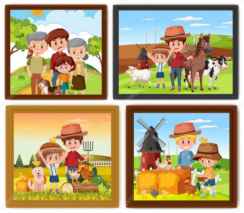 Set of different family photo frames illustration