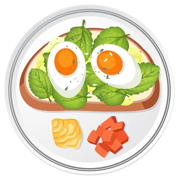パンとゆで卵のトップビューイラスト — ストックベクタ