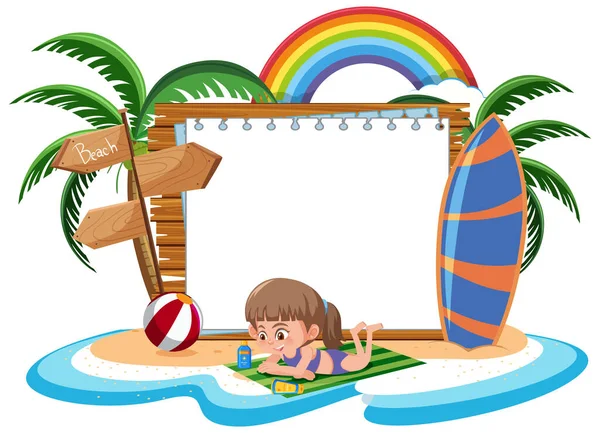 Blank Banner Template Many Kids Summer Vacation Beach Isolated Illustration — Stock Vector
