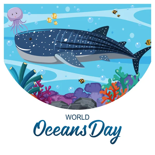 Bannière Journée Mondiale Océan Avec Une Grande Illustration Baleine Autres — Image vectorielle