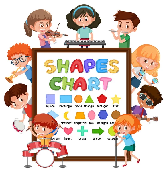 Shapes Chart Board Many Kids Doing Different Activities Illustration — Stock Vector